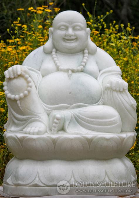 Jolly Fat And Happy White Marble Hotei Buddha Sculpture With Mala Beads 47 161wm32 Lotus