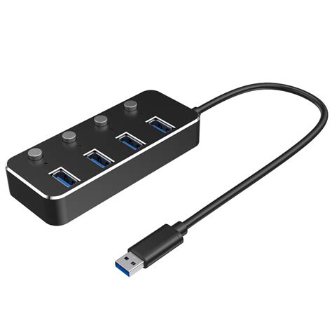 Aluminium High Speed 4 Ports USB 3.0 Hub with Switch and LED Light – CELNEX