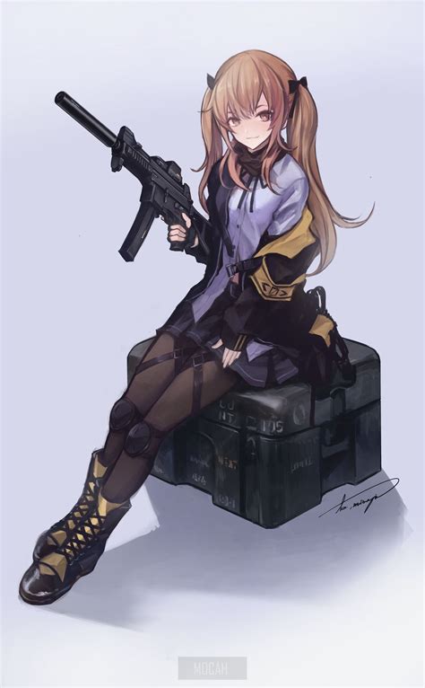 433359 4K Brunette Ponytail Girls With Guns Anime Weapon Anime