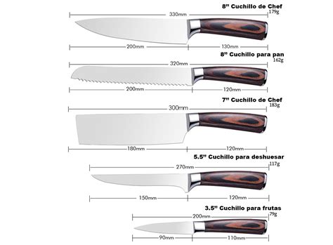 Juego De Cuchillos De Cocina Profesional 5 Pzas Acero Inox