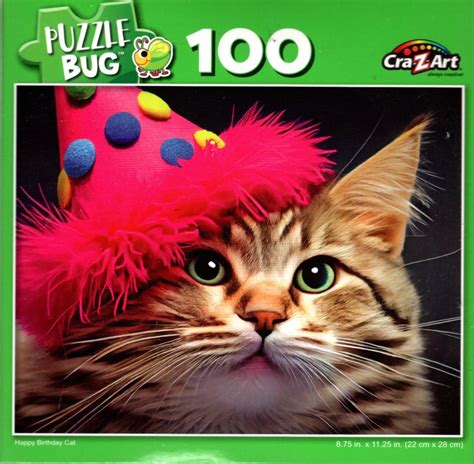 Happy Birthday Cat Puzzlebug 100 Piece Jigsaw Puzzle