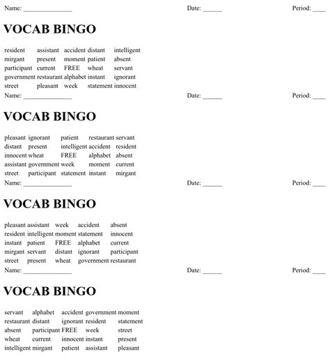 Vocab Bingo Wordmint