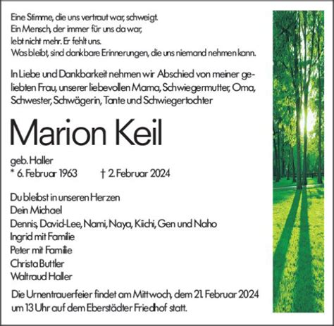 Traueranzeigen Von Marion Keil Vrm Trauer De