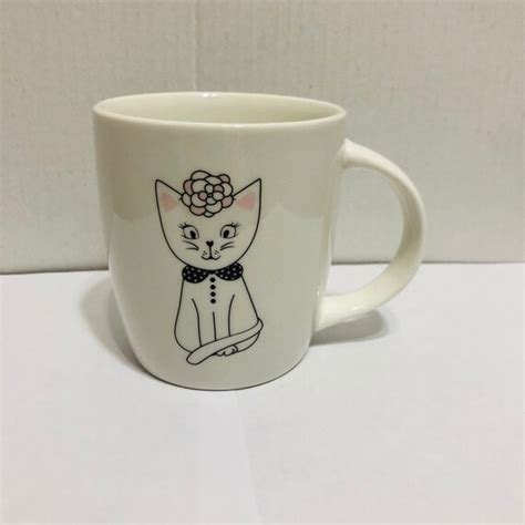 White Ceramic Mug With Whimsical Prissy Cat On Front Etsy