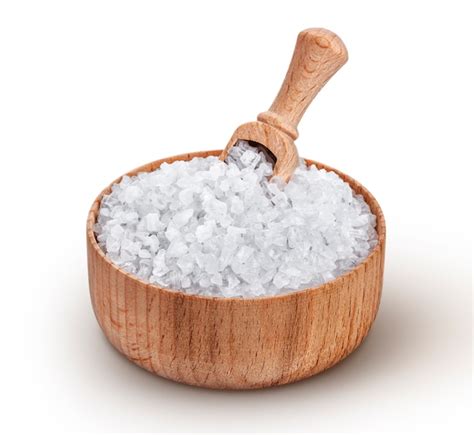 Premium Photo Sea Salt In Wooden Bowl With Scoop Isolated On White