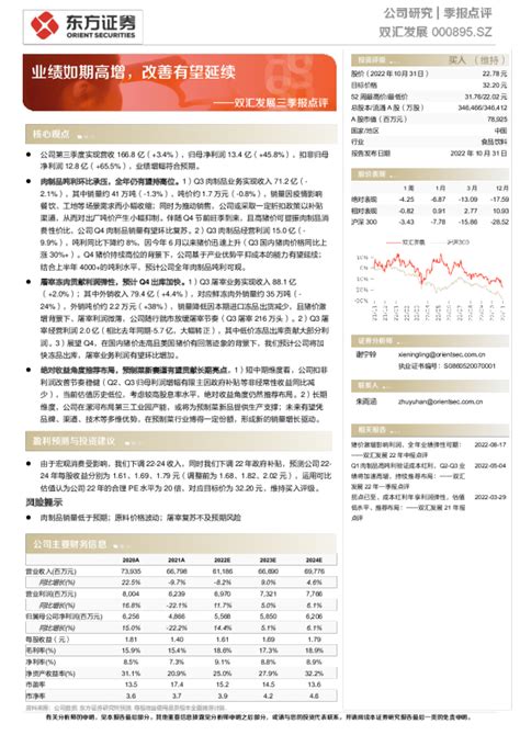 双汇发展三季报点评：业绩如期高增，改善有望延续