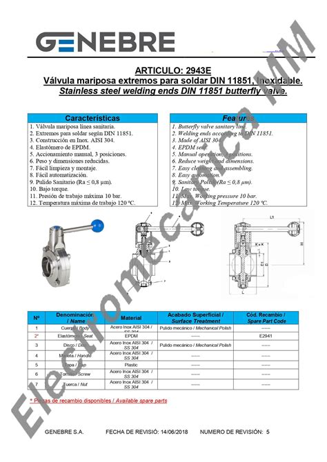 Válvula Mariposa Extremos Soldar Soldar Inoxidable 3 DN 80 Genebre