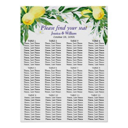 Lemons Greenery 12 Tables Wedding SEATING CHART Seating Chart Wedding