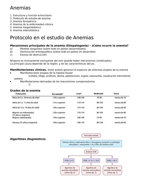 Resumen anemias Anemias Estructura y función eritrocitaria Protocolo