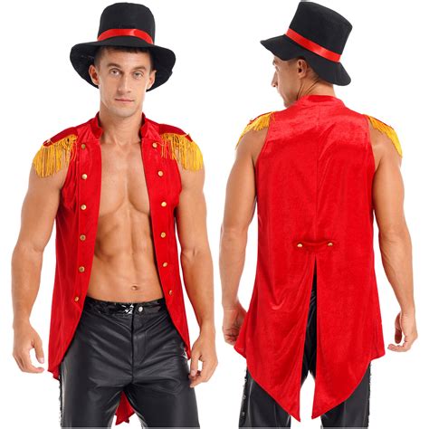 Mens Circus Ringmaster Costume Showman Jacket Tailcoat Halloween