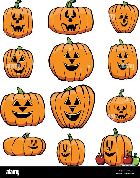 Set Of Jack O Lantern Pumpkins Stock Vector Image And Art Alamy