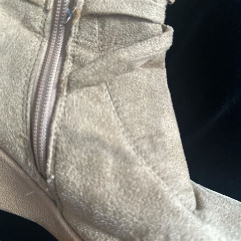 Furry Tan Y2k Wedged Boots Size 7 Two Small And Depop