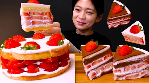 🍓딸기 3단 빵 2단🍰딸기 덕분에 입에서 사르르 녹아버리는 딸기케이크 먹방 Strawberry 3 Tier