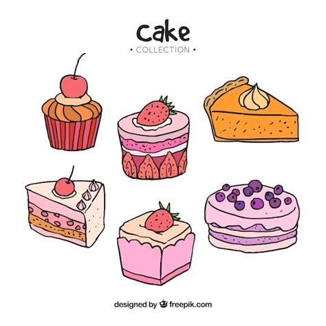 Collezione Di Torte Disegnata In Stile Disegnato A Mano Vettore Premium