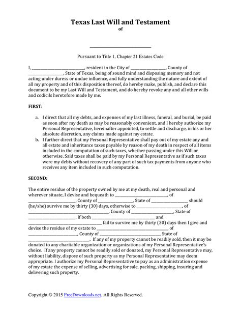 Download Texas Last Will And Testament Form Pdf Rtf Word