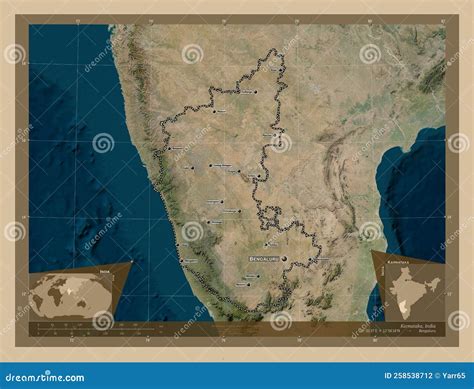 Karnataka India Low Res Satellite Labelled Points Of Cities Stock