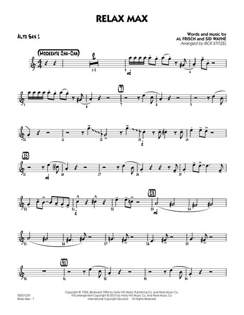 Relax Max Arr Rick Stitzel Alto Sax 1 Sheet Music Dinah