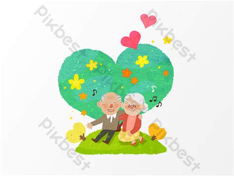 Cartoon Drawing Loving Elderly Elements PNG Images | PSD Free Download - Pikbest