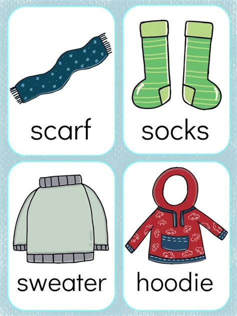 Winter Clothes Flashcards Kids Flashcards - Etsy