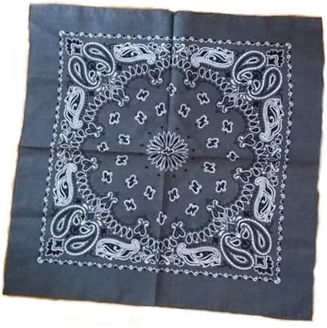 Extra Large Grey Cotton Bandana Scarf Black White Western Paisley