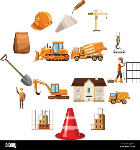 Iconos de construcción estilo de dibujos animados Imagen Vector de