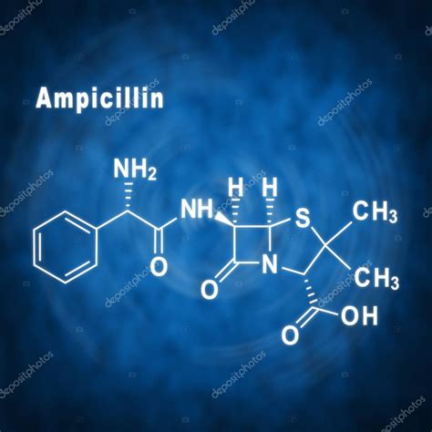 Ampicilina Antibi Tico F Rmula Qu Mica Estructural Sobre Fondo Azul 2024