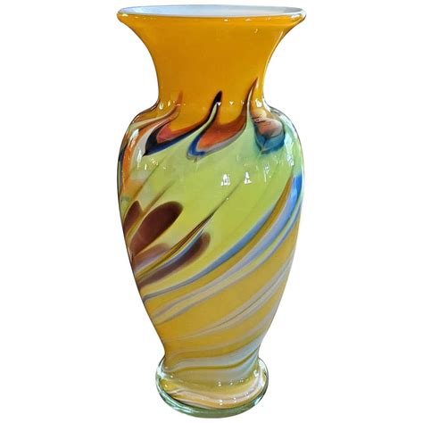 Yellow Swirled Murano Glass Vase Mcm At 1stdibs