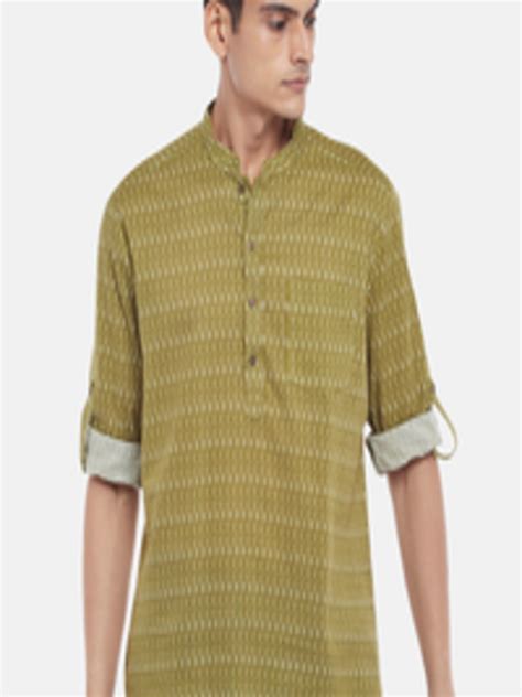 Buy Indus Route By Pantaloons Men Olive Green White Cotton Printed