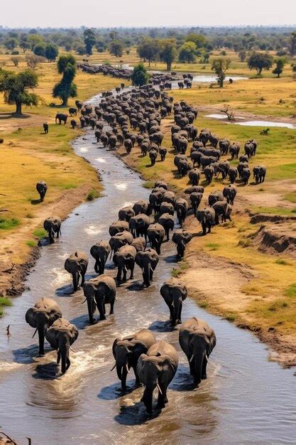 Premium Ai Image A Herd Of Wild Elephants Walk Through The Savanna Of