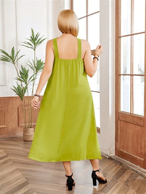 Shein Clasi Plus Size Summer Casual Solid Color Side Slit Twist Knot