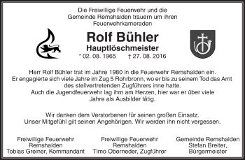 Traueranzeigen von Rolf Bühler ZVW Trauer