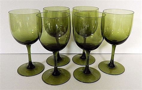 6 Sasaki Romance Olive Wine Glasses Stemware 1960 S Vintage New Japan Sasaki Olive Wine