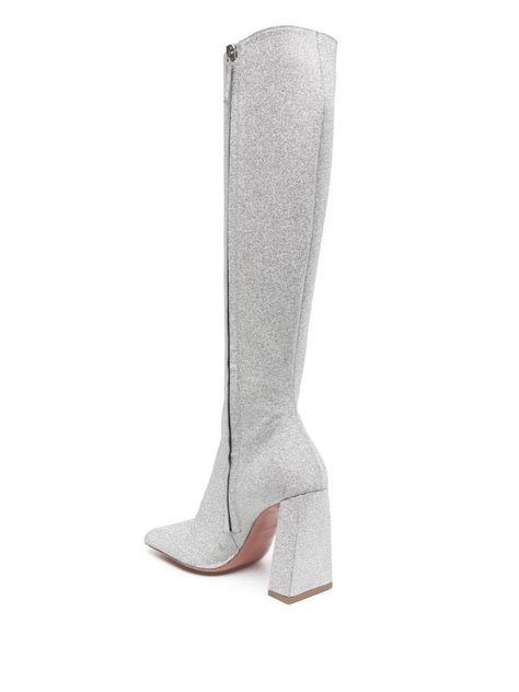 Amina Muaddi Marine Glitter Knee High Boots Silver FARFETCH