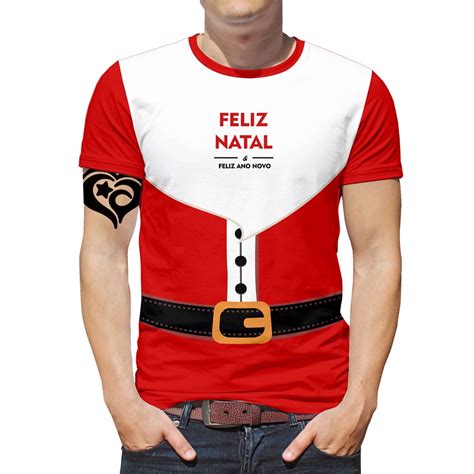 Camiseta De Natal Feliz Masculina Papai Noel Blusa Fantasia Submarino