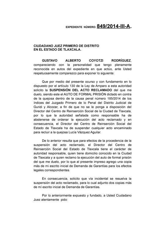 1 Escrito solicitando la suspensión del acto reclamado EXPEDIENTE