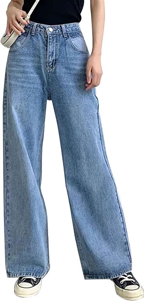 Hdlte Women Ripped Wide Leg Jeans High Waist Baggy Jeans Loose