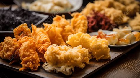 Different Kinds Of Fried Foods On A Tray Background, Assorted Tempura Hd Photography Photo, Food ...