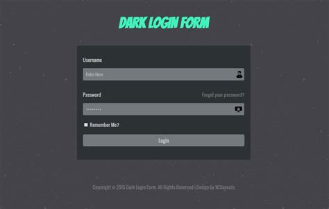 Dark Login Form Responsive Widget Template By W3layouts