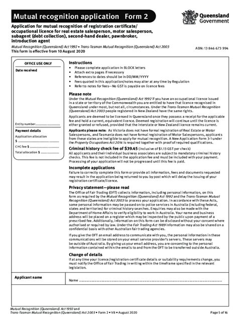 Fillable Online Fillable Online Mutual Recognition Application Form 2