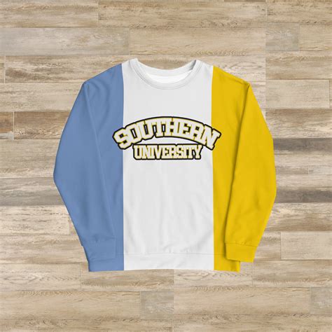 Handmade Southern University Su Blue White Yellowgold Tricolor Unisex Men Women Crewneck