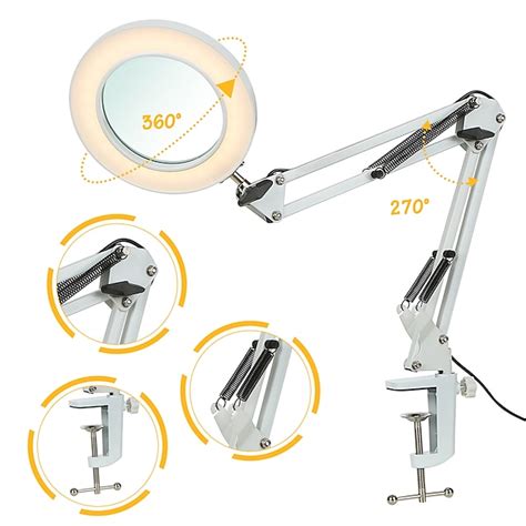 Flexible Clamp On Table Lamp With 8x Magnifier Glass Swing Arm Dimmable