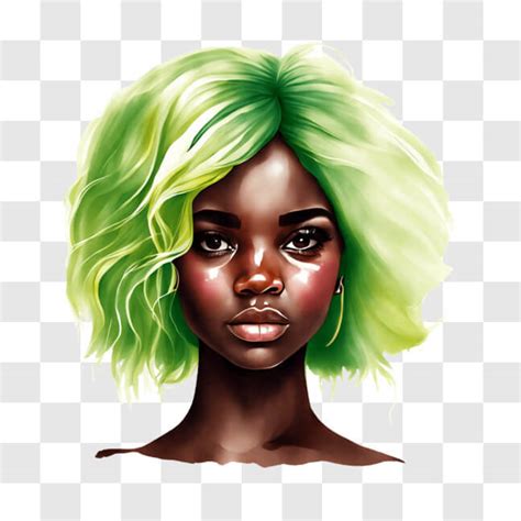 Download Abstract Portrait Of A Woman With Green Hair Png Online