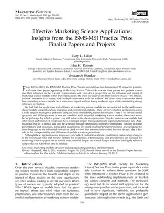 Effective Marketing Science Applications Insights From The ISMS MSI