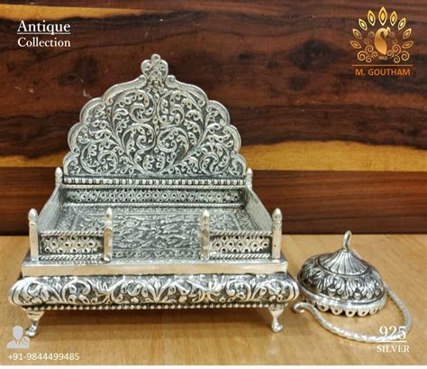 Antique Make 925 Silver Simhasan Silver Pooja Items Temple Design