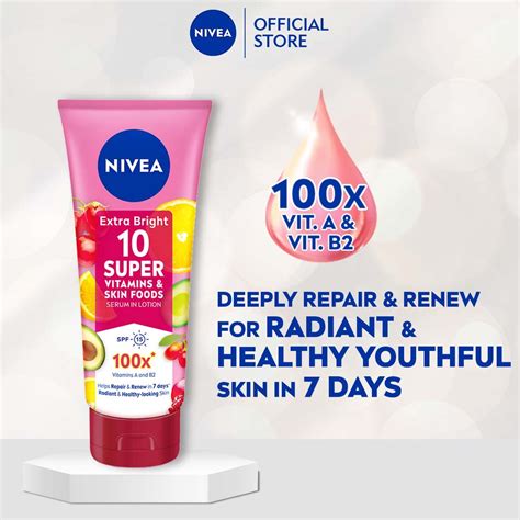 Nivea Body Extra Bright 10 Super Vitamins And Skin Foods Serum In Lotion Body Moisturizer Hand