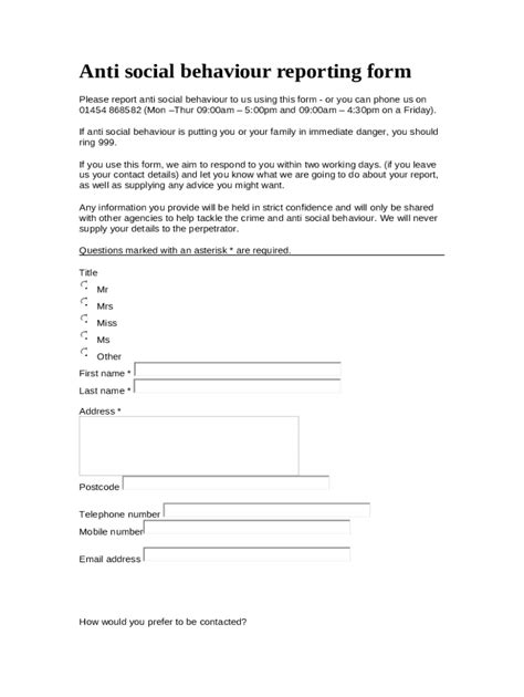 Anti Social Behaviour Reporting Doc Template Pdffiller