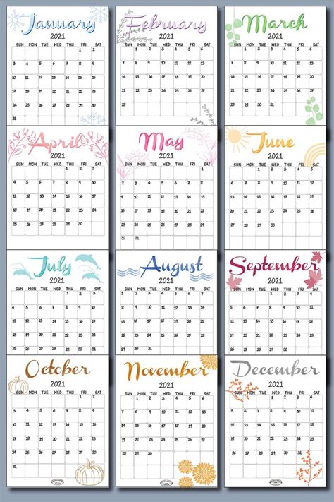 The Printable Calendar For Each Month Is Shown In Four Different Colors