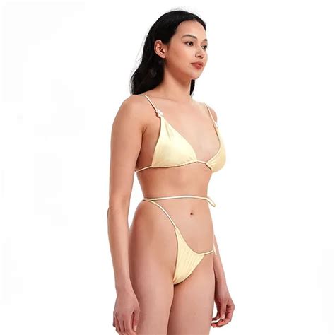 Pearl Halter Triangle Bikini With Lace Swimwear By Mengkeyiqi