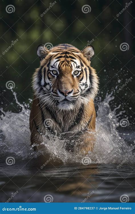 Illustration, Tiger Running in the Water, Generative Ai Stock Illustration - Illustration of ...