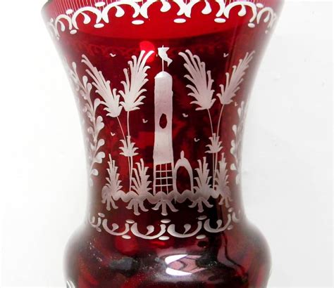 Bohemia Czech Rare Vase Cranberry Cut To Clear Deer And Etsy